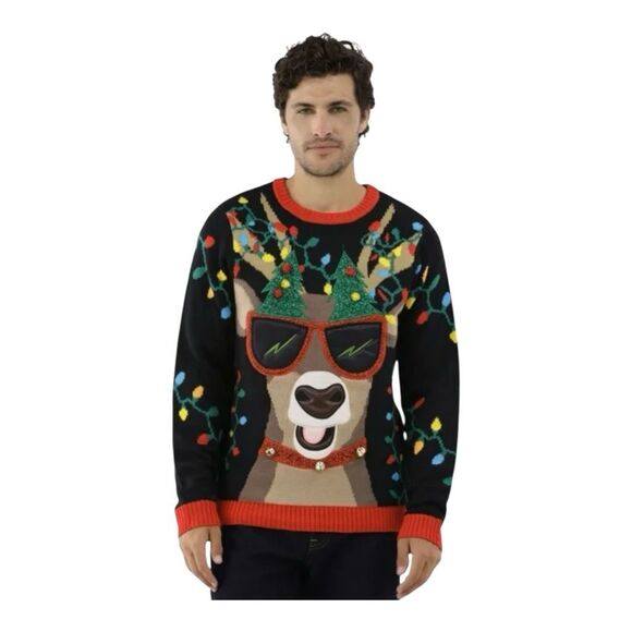 Holiday Time Men’s Ugly Christmas Sweater Reindeer/Sunglasses M - Picture 1 of 4